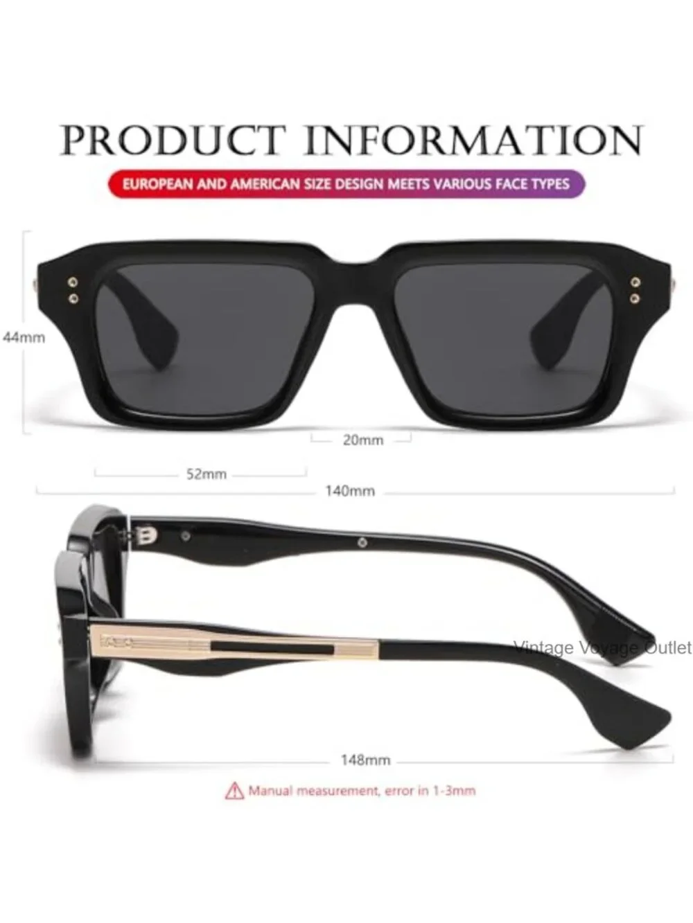 Rectangle Sunglasses UV400 Protection Retro Square Frame Shades